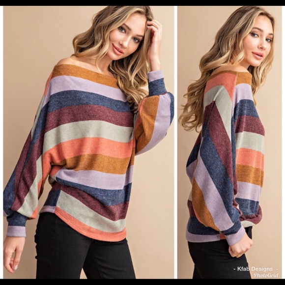 Tops - New! Trendy Comfy Off Shoulder Stripe Dolman Top.
